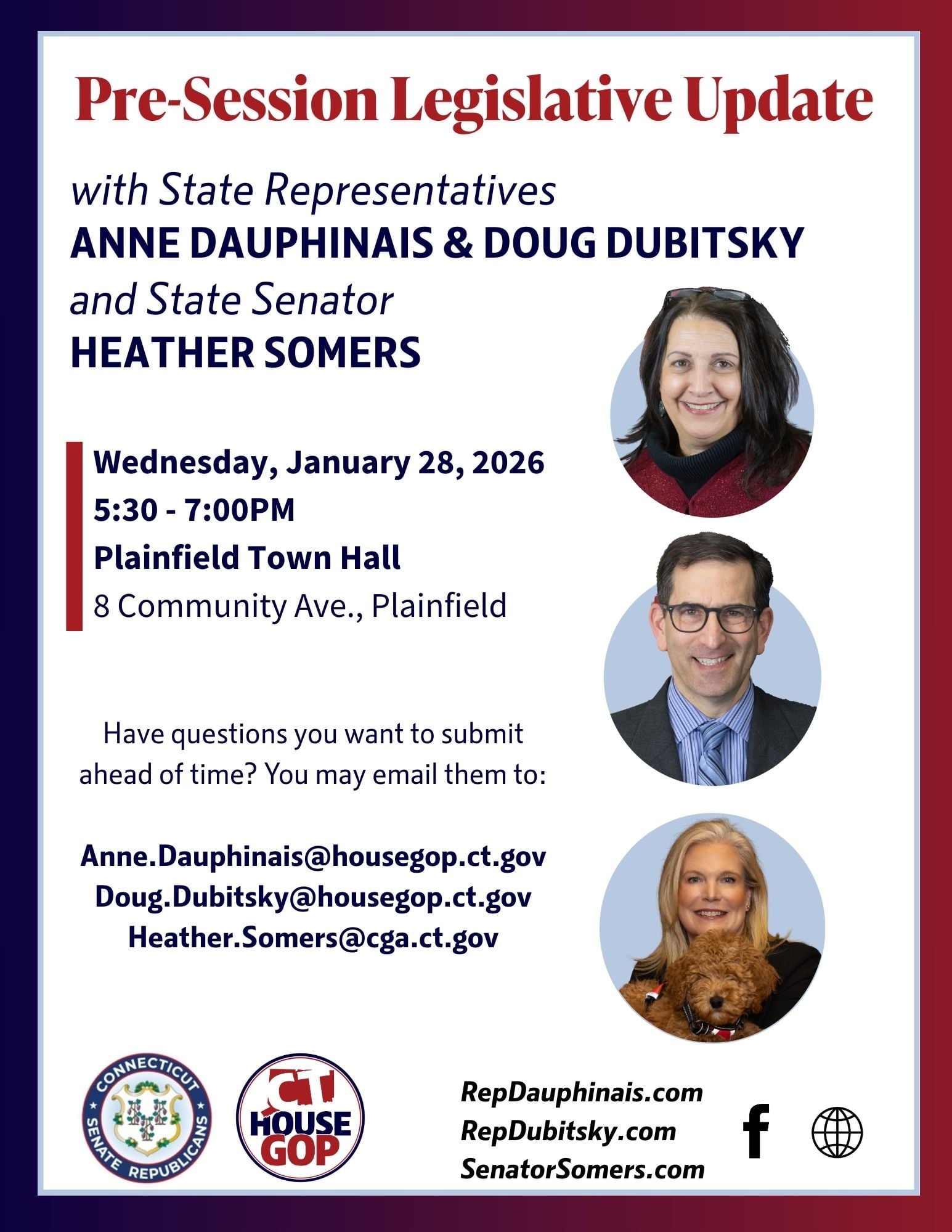 Plainfield Pre-Session Legislative Update - Wednesday, January 28th at Plainfield Town Hall